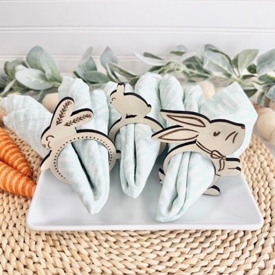 Wooden Easter Bunny Napkin Rings: Spring Table Decor, Place Settings & Festive Holiday Home Accents