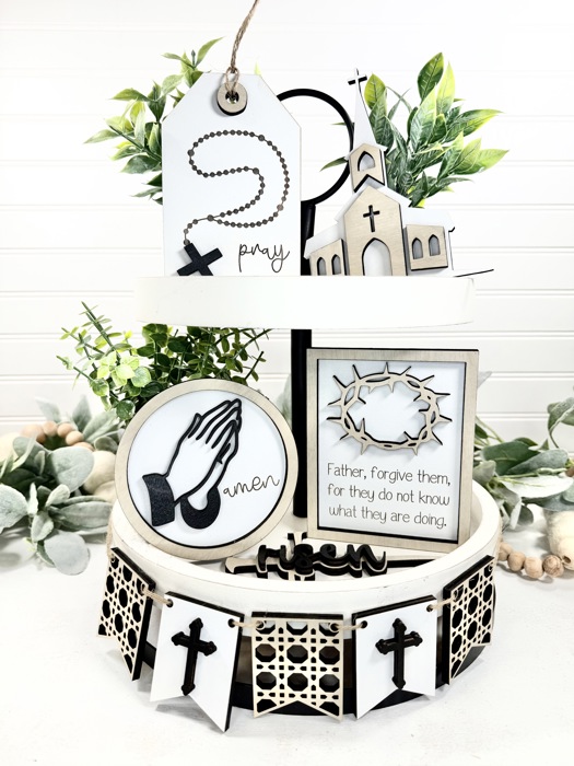 Faith Tier Tray Decor, Religious Tier Tray, Tiered Tray Signs, Church Signs, Church Decor, Religious Decor, Easter Tier Tray