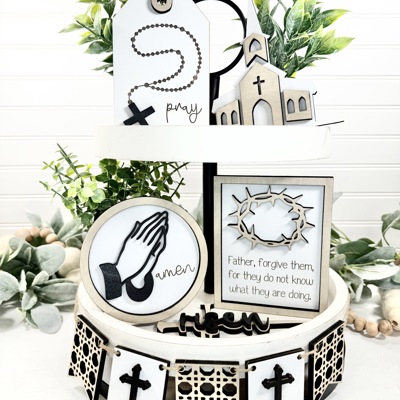 Faith Tier Tray Decor, Religious Tier Tray, Tiered Tray Signs, Church Signs, Church Decor, Religious Decor, Easter Tier Tray