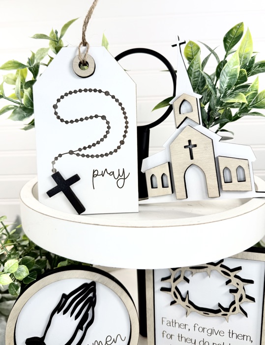 Faith Tier Tray Decor, Religious Tier Tray, Tiered Tray Signs, Church Signs, Church Decor, Religious Decor, Easter Tier Tray