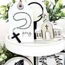  Faith Tier Tray Decor, Religious Tier Tray, Tiered Tray Signs, Church Signs, Church Decor, Religious Decor, Easter Tier Tray