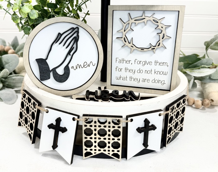 Faith Tier Tray Decor, Religious Tier Tray, Tiered Tray Signs, Church Signs, Church Decor, Religious Decor, Easter Tier Tray