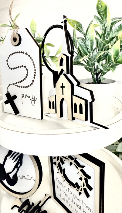 Faith Tier Tray Decor, Religious Tier Tray, Tiered Tray Signs, Church Signs, Church Decor, Religious Decor, Easter Tier Tray