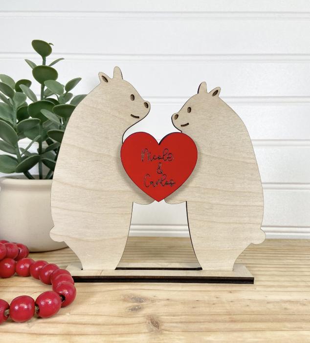 Personalized Wooden Couple Bear, Happy Valentine's Day Couple Bear, Valentines Gift for Her,