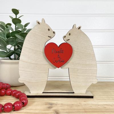 Personalized Wooden Couple Bear, Happy Valentine's Day Couple Bear, Valentines Gift for Her,