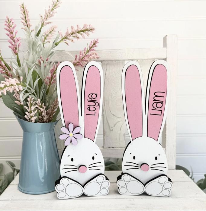 Personalized Easter Bunny, Bunny Shelf Sitter, Holiday Decor, Easter/Spring Decorations, Wooden Bunny, Personalized Easter Bunny Family