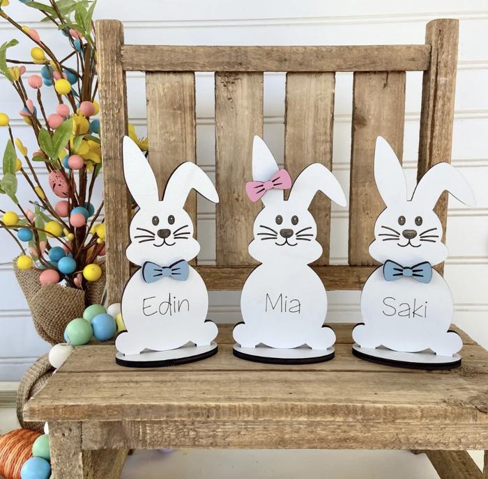 Personalized Easter Bunny, Bunny Shelf Sitter,  Easter Decorations, Wooden Bunny, Personalized Easter Bunny Family