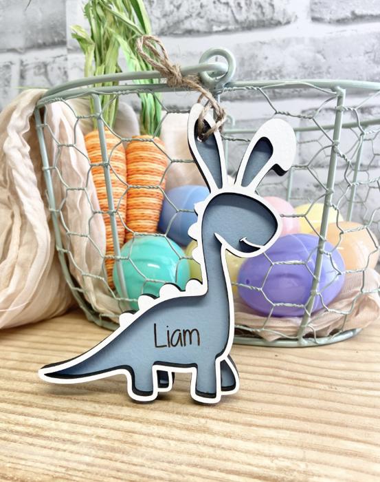 Personalized Easter Dinosaur bunny basket tag, Easter Basket Tag, Dinosaur bunny Tag, Easter, Dino Easter Tag