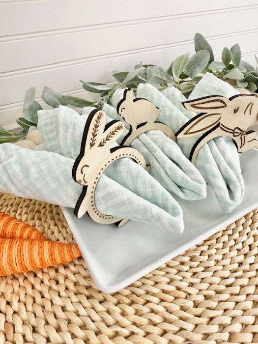 Wooden Easter Bunny Napkin Rings: Spring Table Decor, Place Settings & Festive Holiday Home Accents