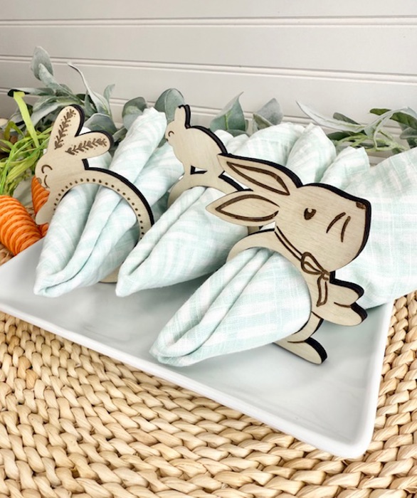 Wooden Easter Bunny Napkin Rings: Spring Table Decor, Place Settings & Festive Holiday Home Accents