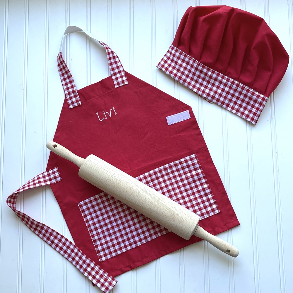 Little Chef Apron & Hat Set - Holiday Baking, Dress Up, Cookies for Santa