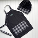 Grey Buffalo Plaid Little Chef Apron & Hat Set - Holiday Baking, Dress Up, Cookies for Santa