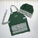 Forest Green Plaid Little Chef Apron & Hat Set - Holiday Baking, Dress Up, Cookies for Santa