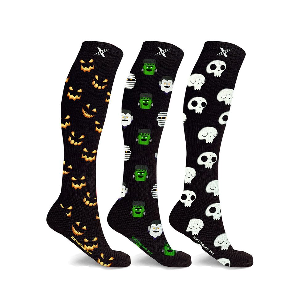 3-Pair Knee High Compression Halloween Socks