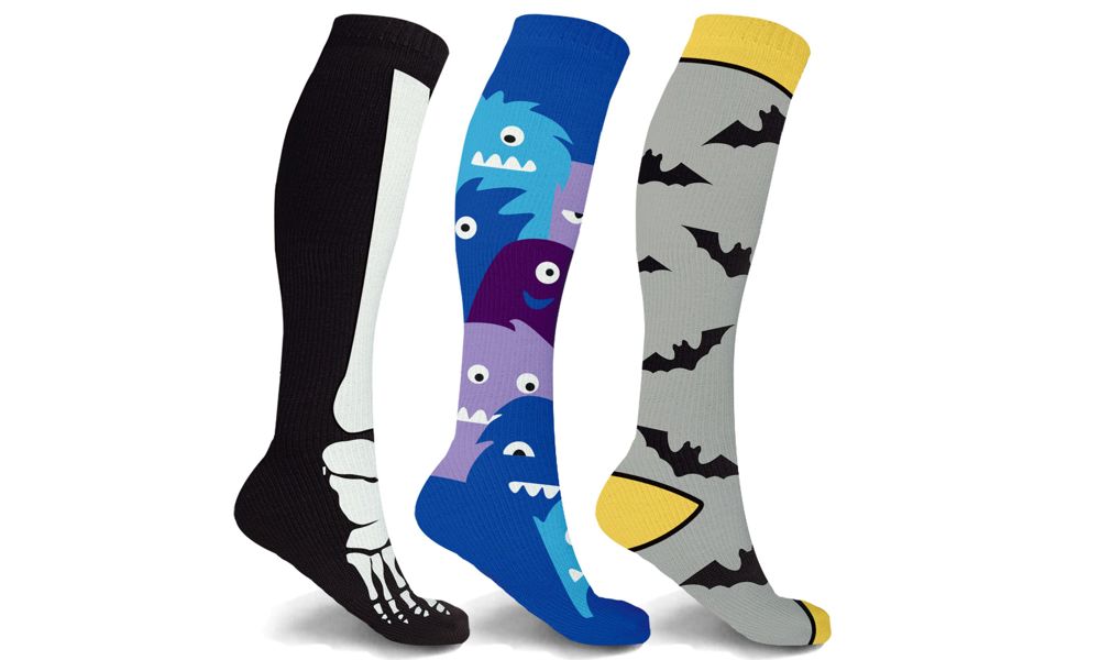 3-Pair Knee High Compression Halloween Socks