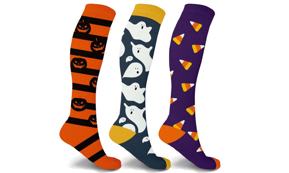 3-Pair Knee High Compression Halloween Socks