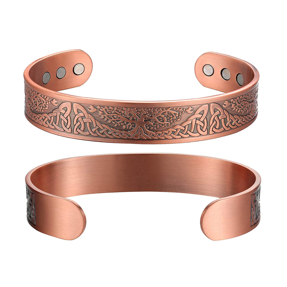 Set of 2 Adjustable Tree of Life Magnetic Therapy Copper Bracelet For Men and Women 