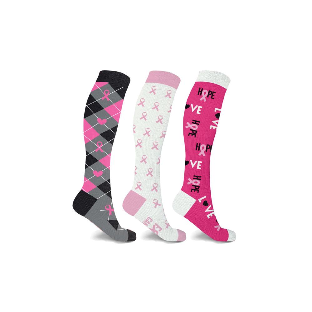 3-Pair Knee High Breast Cancer Awareness Compression Socks Unisex | 2 Styles