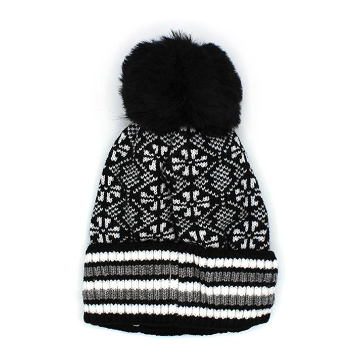 Double Layer Ribbed Knit Winter Pom Geometric Beanies - 7 colors