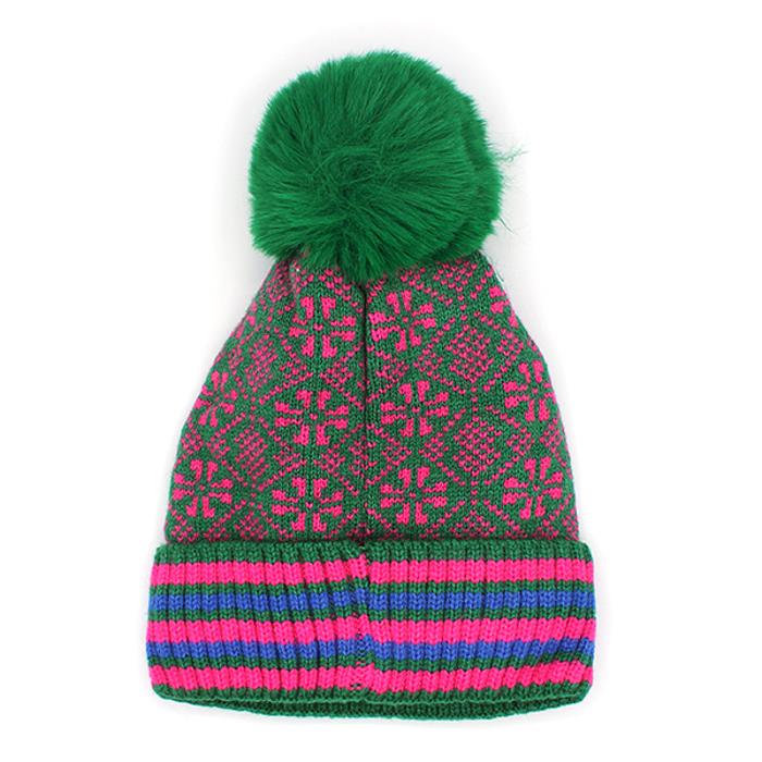 Double Layer Ribbed Knit Winter Pom Geometric Beanies - 7 colors