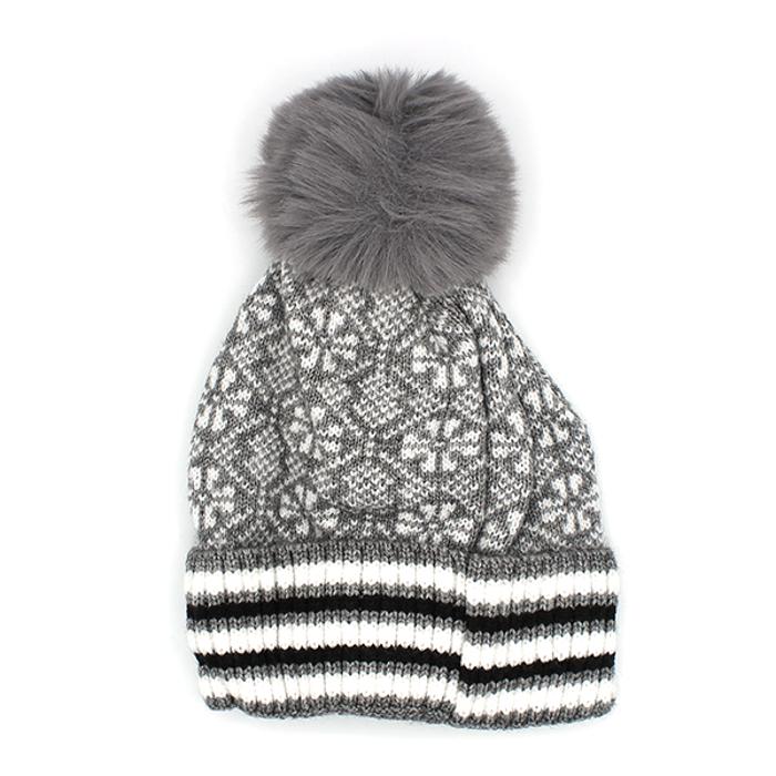 Double Layer Ribbed Knit Winter Pom Geometric Beanies - 7 colors