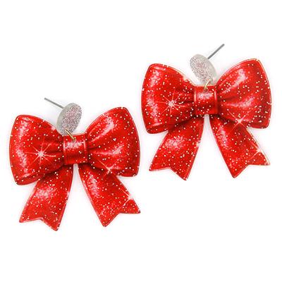 Glitter Christmas Red Bow Earrings