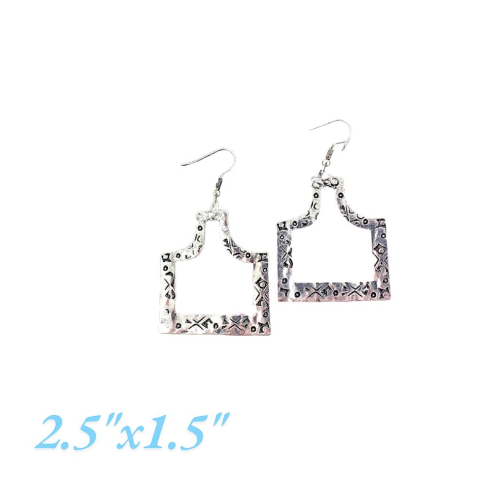 Silver Cattle Tag Earrings - Free Shipping