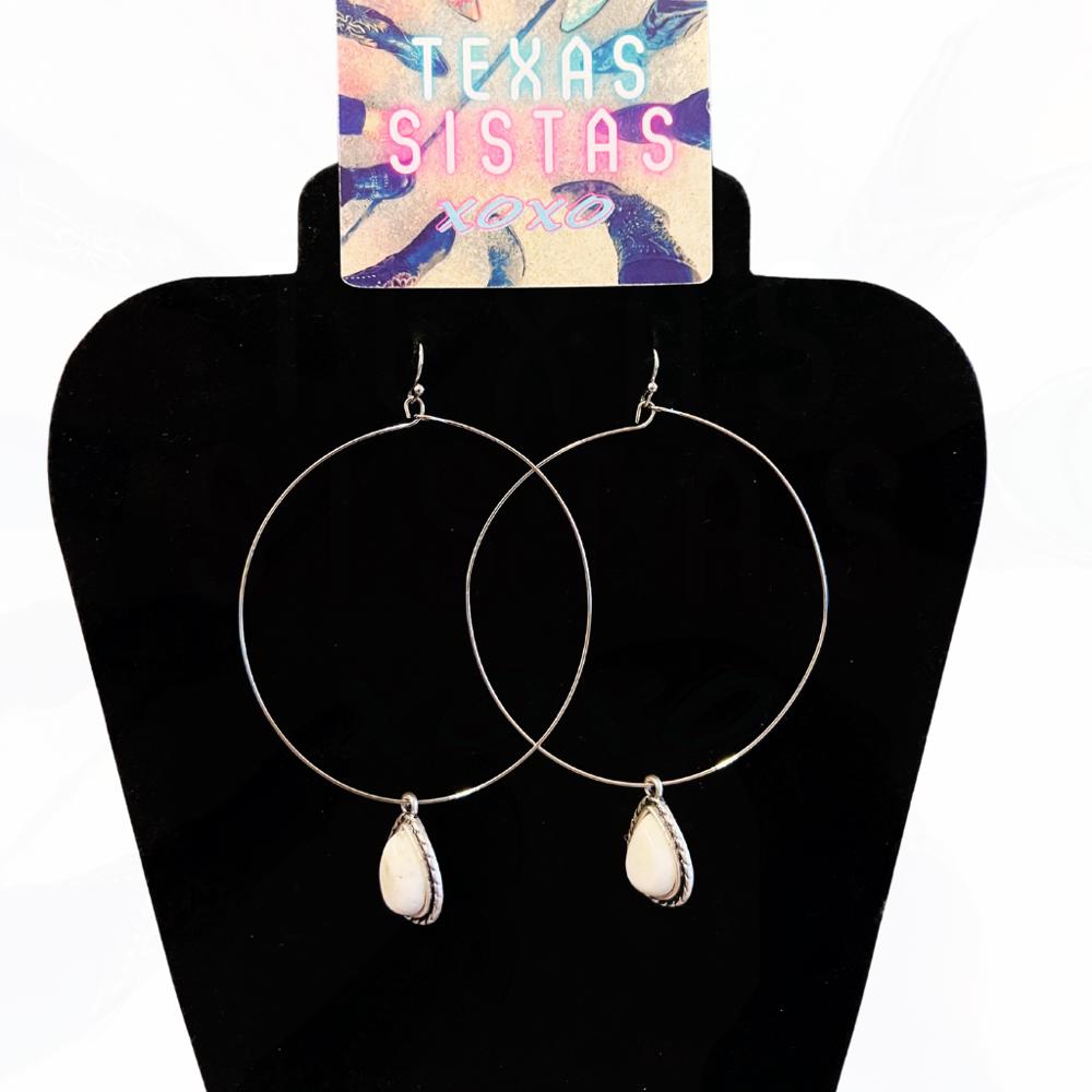 Big Circle White Stone Hoop Earrings