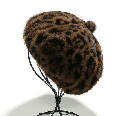 Leopard Print Faux Fur Winter Dark Brown Beret