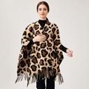  Leopard Print Fringe Mocha Poncho WRAP