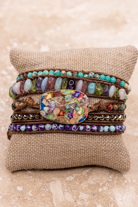 Natural Stone Multi Color Vegan Wrap Bracelet