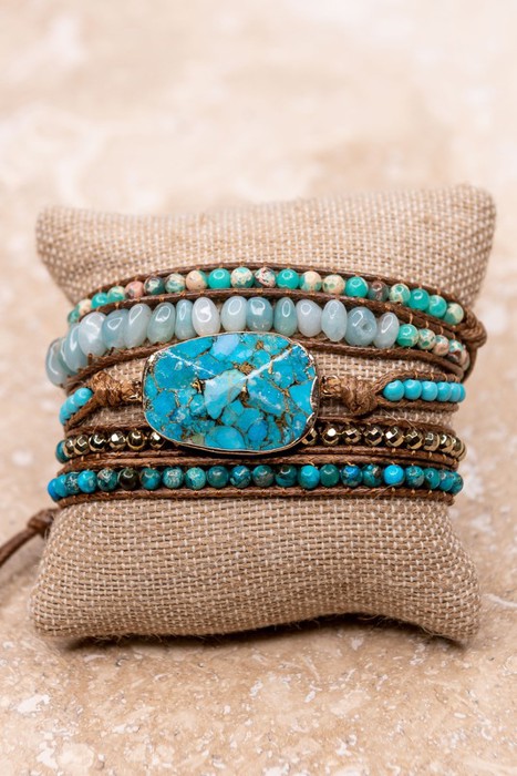 Natural Stone Turquoise Color Vegan Wrap Bracelet
