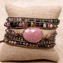  Natural Stone Rose Multi Color Vegan Wrap Bracelet