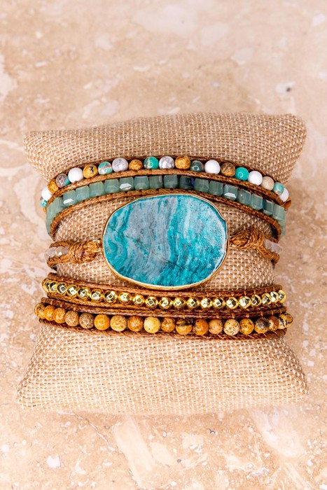 Turquoise Jasper Color Vegan Wrap Bracelet