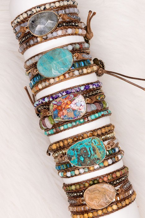 Turquoise Jasper Color Vegan Wrap Bracelet
