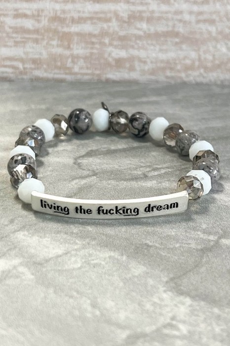 Caffeine & Cuss Words Natural Beads Stretch Bracelet SILVER OR GOLD