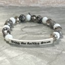  Caffeine & Cuss Words Natural Beads Stretch Bracelet SILVER OR GOLD