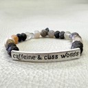  Caffeine & Cuss Words Natural Beads Stretch Bracelet SILVER OR GOLD