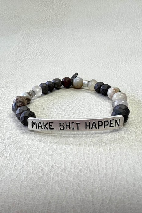 Make Sh*t Happen Natural Beads Stretch Bracelet