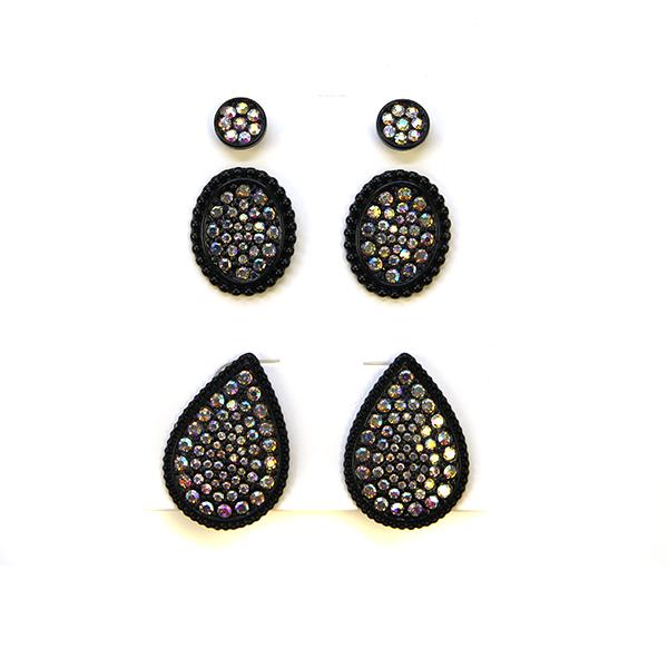 Black AB Stone Trio Earring Set - FREE SHIPPING