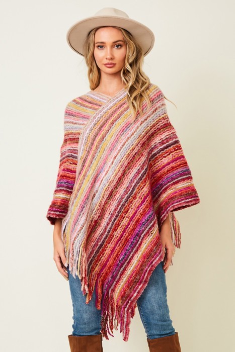 Multicolor Fringe Ponchos - 4 Styles