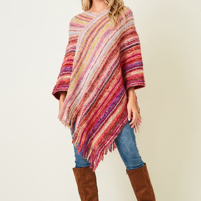 Multicolor Fringe Ponchos - 4 Styles