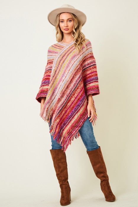 Multicolor Fringe Ponchos - 4 Styles