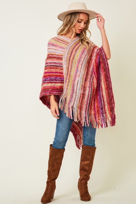 Multicolor Fringe Ponchos - 4 Styles