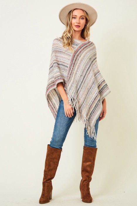 Multicolor Fringe Ponchos - 4 Styles