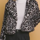 Small Leopard Print Faux Fur Jacket Black - FREE SHIPPING