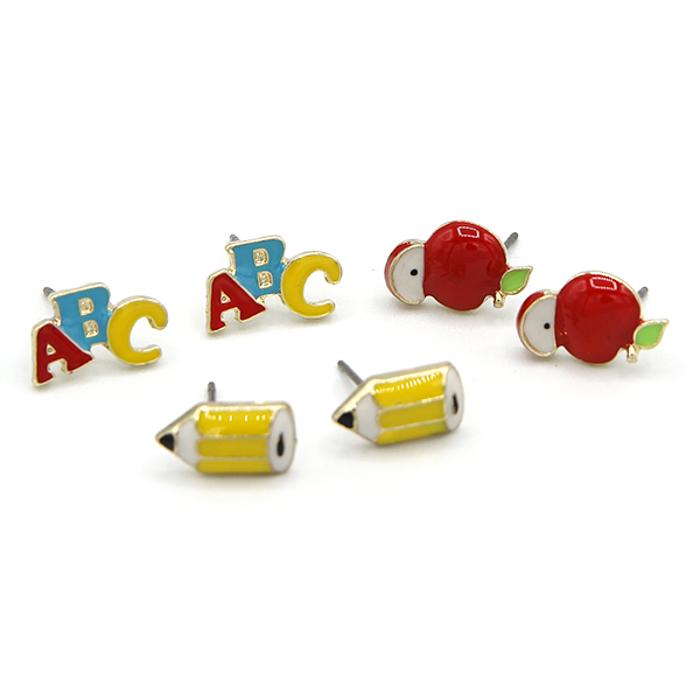 Set of 3 TEACHER SCHOOL Post Earrings - Cute GIFT