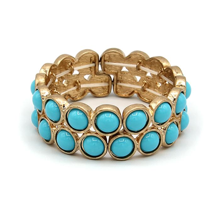 2 Line Turquoise Stone Stretch Gold Bracelet