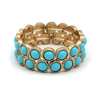 2 Line Turquoise Stone Stretch Gold Bracelet