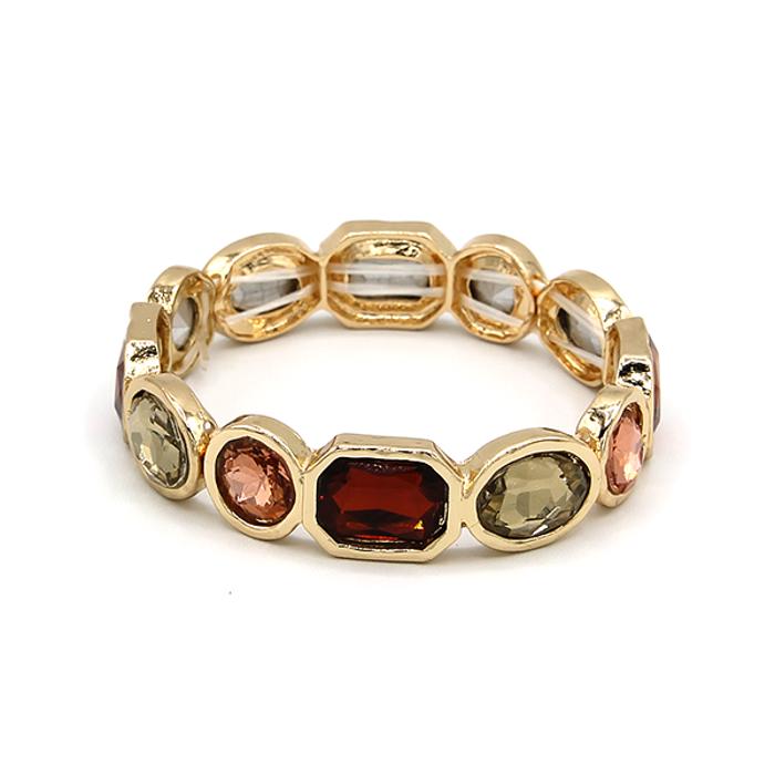 Rectangle Round Gems Stretch Gold Bracelets - 4 Choices